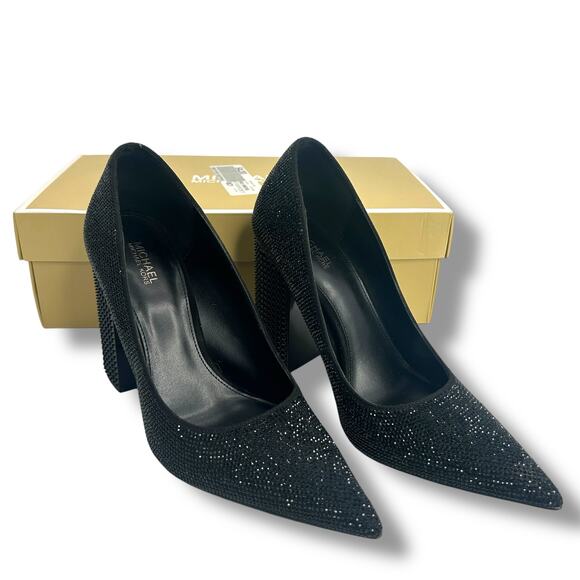 Michael Kors Maxine Pumps Size 8.5 Black Studded Rhienstone Pointed Toe Heels - Picture 1 of 15